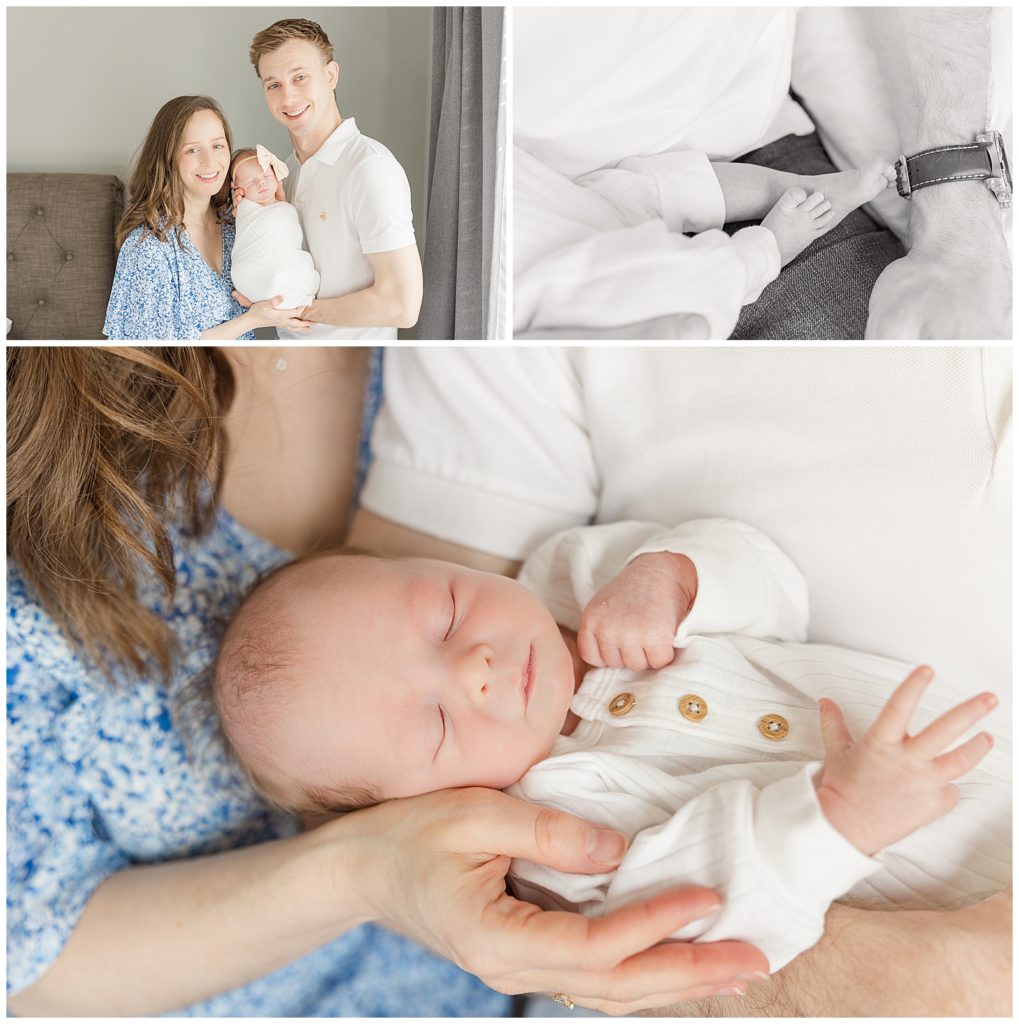 Minneapolis family poses with their newborn for an in-home session with Malorie Jane Photography