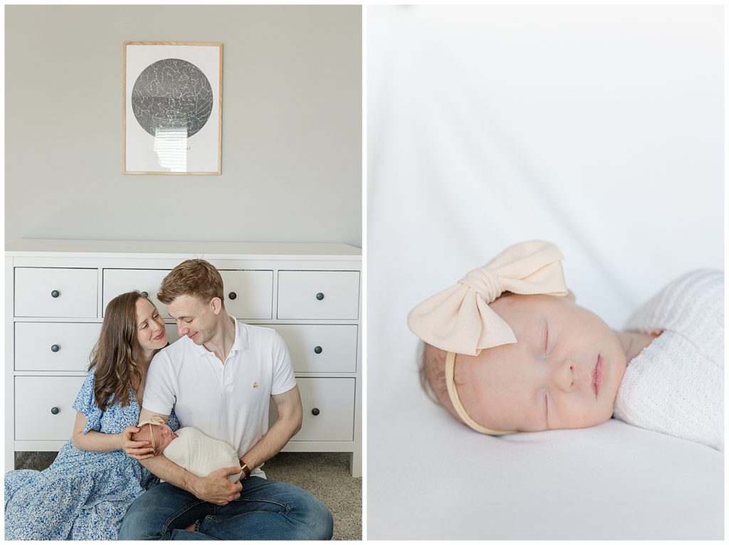 Minneapolis family poses with their newborn for an in-home session with Malorie Jane Photography